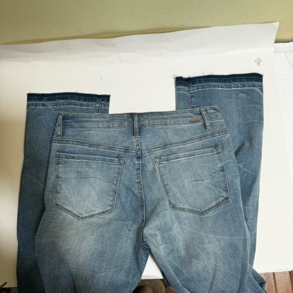 Tractr NEW High Waist Flare Side Slits Stretch Straight Raw Blue Zip Fly Retro 8 - Picture 3 of 16